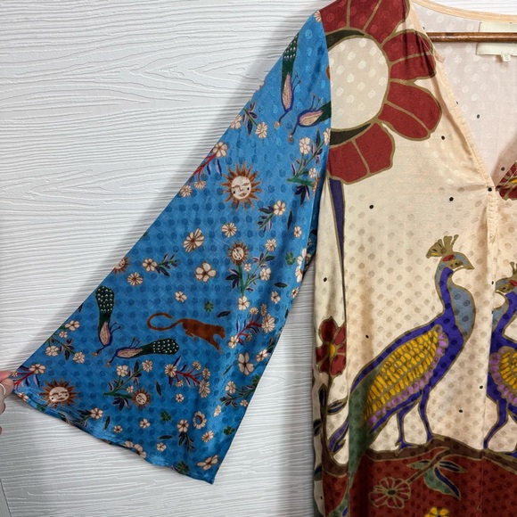 Carolina K Colorful Peacock Print Tunic Dress Art to Wear Art deco - Picture 9 of 16